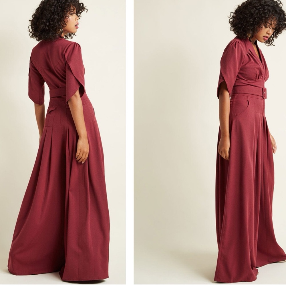 ❤️ Miss Candyfloss Retro Vintage ‘Embolden Age’ Wide Leg Burgundy Jumpsuit